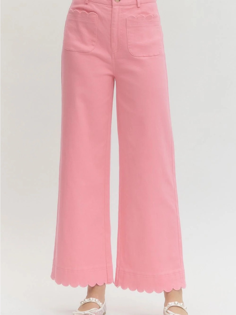 entro Pink Scalloped Wide-Leg Jeans